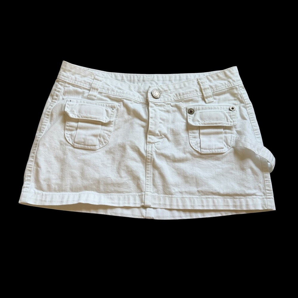 Y2K Mcbling Girl White Denim Mini Skirt Cargo Utility Sz 42 100% Cotton‎